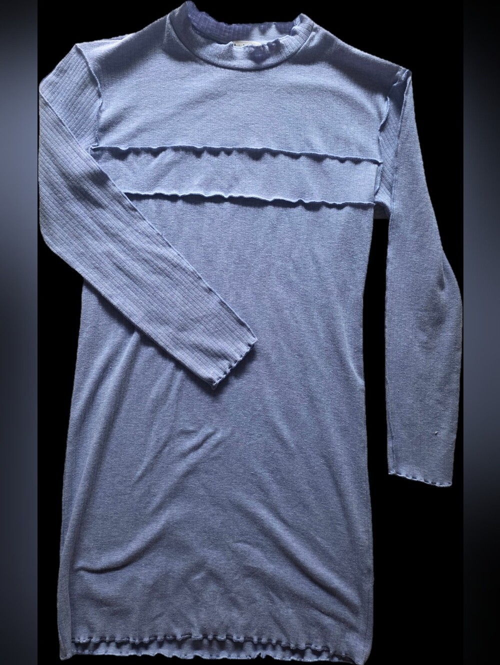 Girls Light Blue Long Sleeve Ruffle Detail Dress